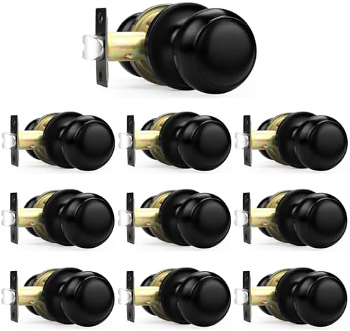 Probrico Black Door Knobs, Keyless Flat Ball Interior Door Knobs for Hallway Closet, Matte Black Passage Door Knob, 10 Pack