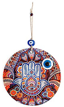 Wanddeko Wandschmuck Deko 'Fatimas Hand' Hamsa aus Glas - mit Blauem Auge Nazar Boncuk Talisman