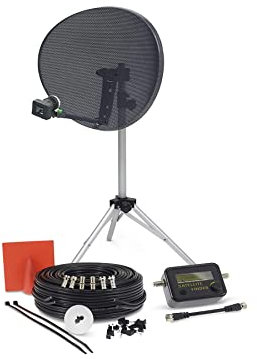 SSL Satellites Portable Satellite Zone 2 80cm RV Dish Kit Camping Tailgating with Quad Tripod & Sat Finder 20M Twin Black