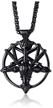 XUANPAI Church Of Satan Siegel von Baphomet Satanic Ziege von Mendes Ziegenkopf Teufel Anhänger Luzifer Halskette, invertierte Pentagramm Amulett Schmuck für Männer Jungen