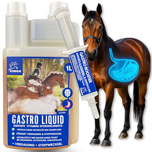 EMMA Bierhefe Pferd 1L + 30ml Paste Plus B-Vitamine Biotin Pferd Zink Selen - Darmbakterien für Darmkur - glänzendes Fell & Haut - Verdauung & Darmflora- Probiotika - Darmsanierung