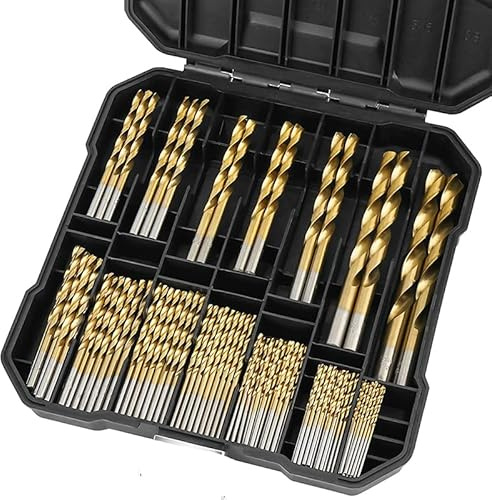 Juego de 99 brocas helicoidales de metal HSS con estuche de titanio, tamaño 1,5 – 10 mm, para trabajar metal, carpintería, taladros de plástico
