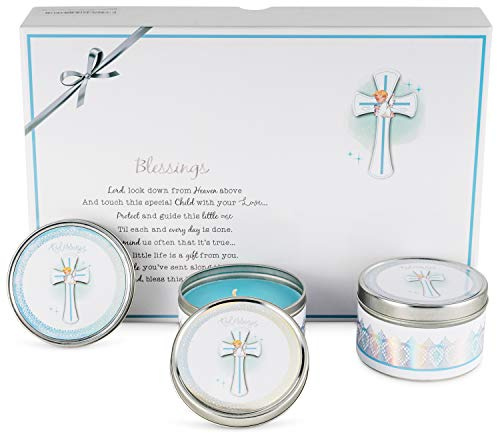 Premium Baptism Favors for Boys | Unique Christening Favors with Soy Wax Candle | First Communion Favors | Christian Party Favors Gift Set for Guests | 6-Pack Blessings Candle Set