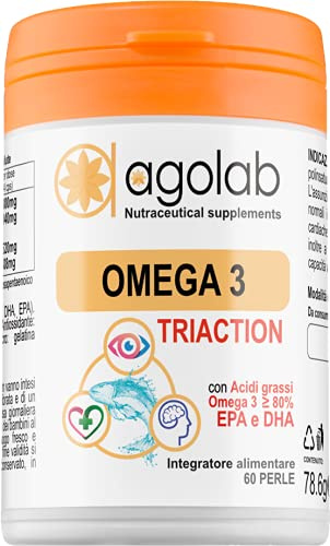 OMEGA 3 Tri-Action Olio di Pesce - Purissimo 60 Perle Alto Dosaggio - Certificato IFOS 5 Stelle - Olio di Pesce Alta Concentrazione di DHA e EPA