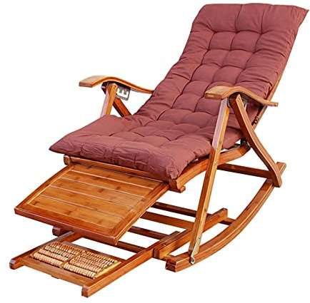 JLXJ Schaukelstühle Sessel Bambus Veranda Schaukelstuhl mit Kissen, Braunes Finish, Patio-Schaukelstuhl Im Freien, für Innenhöfe, Pools, Rasenflächen, Balkone