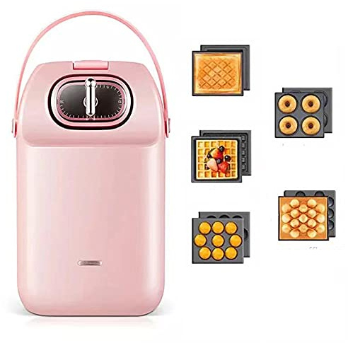 Electric Sandwich Press Snack Maker with Interchangeable Waffle, Panini and Toasted Sandwich Plates Non-Stick Plates, Cool Touch Handle Compact Portable, Pink