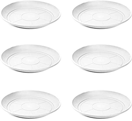 Pack de 6 Platos de plástico de Color Blanco para macetas de 50/60 cm mediterránea. Set de 6 bandejas Redondas para tiestos válidas para Interior o Exterior. Juego de 6 Piezas para jardinería
