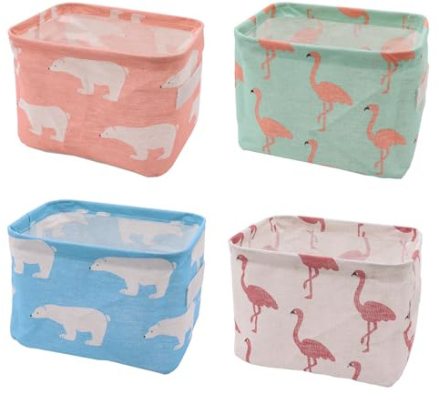 YUNSHANGHE 4 Stück Stoff Aufbewahrungskorb Organizer, Kinder Kleine Leinen Faltbare Aufbewahrungsbox mit 2 Griffen, Ablagekörbe für Desktop Speicher und Haushalts Organizer 20x16x14cm
