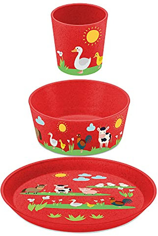 KIDS SET FARM Kleiner Teller + Schale + Becher organic red