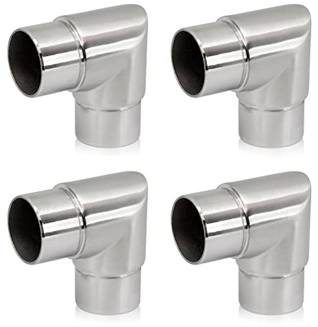 PRIOstahl Eckbogen Rohrbogen Rohrverbinder Steckfitting Eckverbinder Scharf 90 Grad - 4 Stück Ø 42,4 mm für Rundrohre Handlauf Verbindung zum Stecken Geländerbau Rostfrei aus Edelstahl V2A