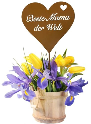 Geschenk für Mama Gartenstecker 32cm - Für die Beste Mama der Welt - Herz Roststecker Metall wetterfest Gartendeko Outdoor