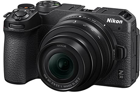 Nikon Z 30 Kit DX 16-50 mm 1:3.5-6.3 VR (20,9 MP, 11 Bilder pro Sekunde, Hybrid-AF mit Fokus-Assistent, ISO 100-51.200, 4K UHD Video mit bis zu 125 Minuten Länge) Schwarz