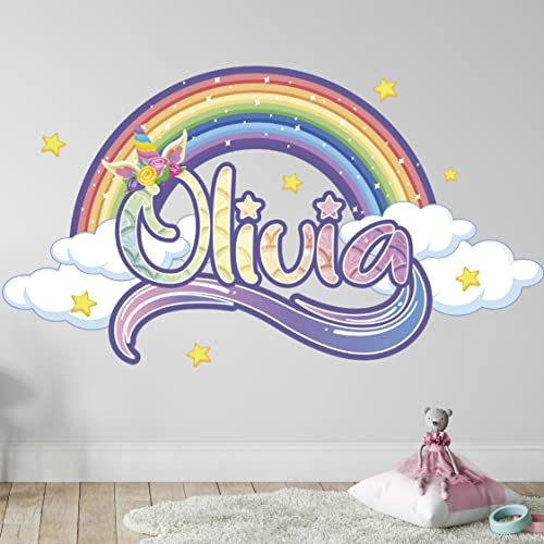 Personalisierte Regenbogen Wandsticker für Mädchenzimmer - Einhorn Wandsticker mit personalisierbarem Namen