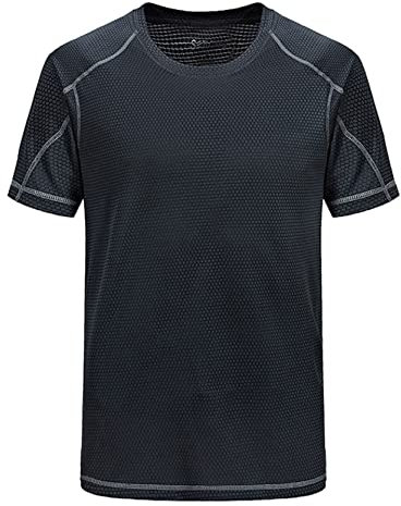 inlzdz Herren Training Shirt Kurzarm Sportshirt Schnell Trocknend Laufshirt T-Shirt Sommershirt Atmungsaktive Trainingstrikot Jersey Funktionsshirt Dunkelgrau 5XL