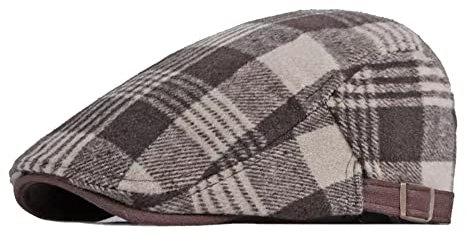 MUYAN Schirmmütze Kariert Barett Mütze Herren Damen Schiebermütze Newsboy Flat Cap Gatsby Baskenmütze (Kaffee)