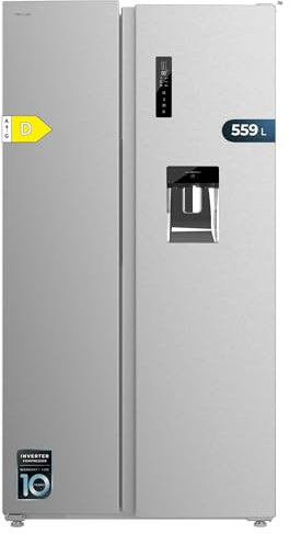 Cecotec Frigorífico Americano de 559 Litros Bolero CoolMarket SBS 562 Inox D. 177 cm de Alto y 90 cm Ancho, Clase D, Sistema Multi Air Flow, Total No frost, Motor Inverter Plus