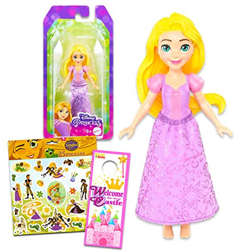 Disney Princesse Raiponce Poupée pour fille – Ensemble de jouets emmêlés avec mini poupée Raiponce de 10,2 cm plus autocollants Raiponce – Plus | Mini figurines de princesse Disney Raiponce