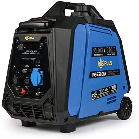 Generatore di corrente inverter PULS energy PG2300iA, 2000 Watt, generatore di corrente a benzina da 2 kW, capacità del serbatoio 4,2 l, motore a 4 tempi, funzionamento silenzioso, 58 dB, sensore