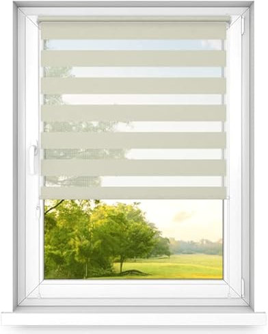 Time4Blinds Tag und Nacht Doppelrollo Mini - Fensterrollo Tag und Nacht - Rollo ohne Bohren - Sonnenschutz - Rollos für Schlafzimmer - Jalousien für Fenster - 40 x 100 cm - Creme - Links
