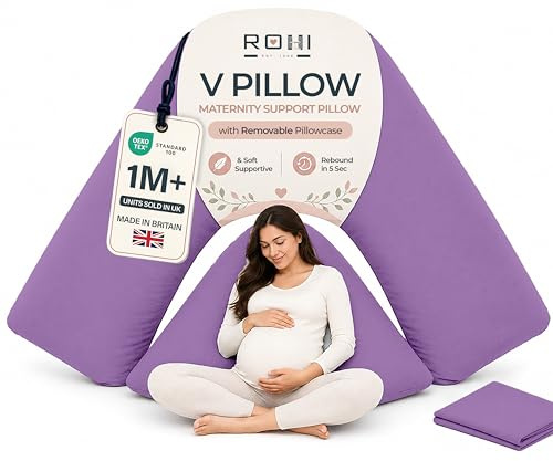 Rohi Orthopaedic V Pillow with Pillowcase – Anti Allergy Triangle pillows for Adults, Nursing, Maternity & Pregnancy – Extra Hollowfibre Cushioning to Supports Neck, Head & Back (Lilac)