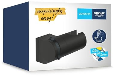 GROHE Vitalio, Universal Duschkopf Halterung (Wandmontage, verstellbar, belastbar bis 20kg, langlebige Oberfläche, zum Kleben oder Bohren, mit Schrauben & Dübel, ohne Kleber), schwarz, 261832431
