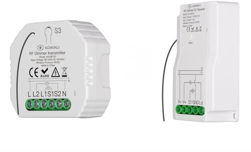 A2ZWORLD Interruptor y LED Dimmer Radio Frecuencia, RF433 inalámbrico, regulador con Push y RF, compatible con todos los botones normalmente abiertos (kit regulador RF 12 V 24 V 10 A)