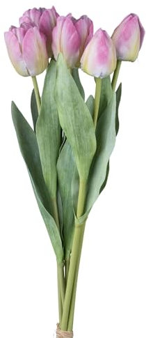 CREATIV green Tulpenbund rosa 49cm I Künstliche Tulpenblumen im 5er Bund I Frühlingshafte Kunsttulpen mit naturgetreuen Blüten & Blättern I Pflegeleichte Dekopflanze I Rosa Tulpenstrauß