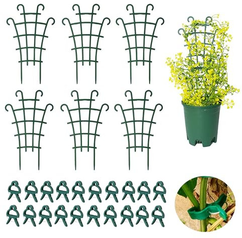 Supporto Piante Rampicanti, Supporti per Piante da Giardino 6 Pezzi, con Clip per Piante 20 Pezzi, Clip per Piante Rampicanti, Porta Piante da Interno, Sostegno per Piante