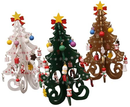 PRETYZOOM Cartoon Jungen und Weihnachten Bäume 3 Stücke Set Weihnachten Baum Tisch Weiß Grün Goldene
