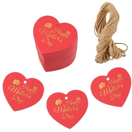 URROMA Geschenkanh鋘ger zum Muttertag, rotes Herz, 100 St點k, Happy Mother's Day, Papieranh鋘ger mit Schnur f黵, Festival, Party