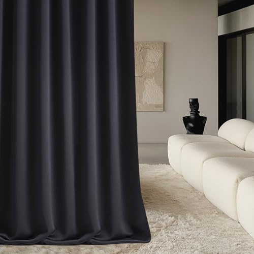 ROOM99 Gardin med veckband aura 140 x 240 cm bred x höjd skjutgardiner modernt gardin vardagsrum sovrum svart, 1 st