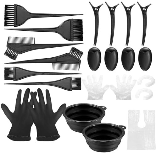 VARHHUXHA 22pcs Hair Colouring Tools Beauty Salon Tool Kit, Hair Dye Kit, Hair Shawl Shower Cap, Hairpins，Brush Comb, Hair Tinting Bowl, Dye Brush, Ear Cover, Gloves for DIY Salon Hair Dye Tools