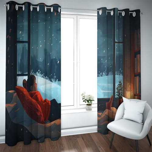 YUNART Home Life Vorhänge Schneeszene Verdunkelungsvorhänge für Wohnzimmer Moderner Stil Privatsphäre Wärmeisolierte Vorhänge für Familienzimmer 2X W140xL215cm