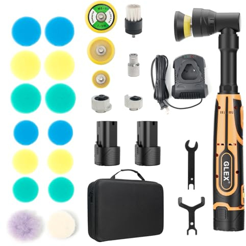 GLEX Cordless Mini Polisher, 12V Cordless Scratch Repairer, Mini Cordless Car Polisher with Polishing Pad and Wool Pad, Premium Set for Polishing, Sanding and Cleaning.