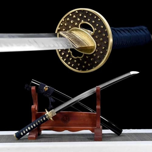 78cm handgefertigte Wakizashi,Klinge aus T10-Stahl und Verzierung aus reinem Kupfer,Scheide aus massivem Holz mit Hörnerdekoration,echte Samurai-Schwert für Sammlung,Geschenke,Heimdekoration,Kendo