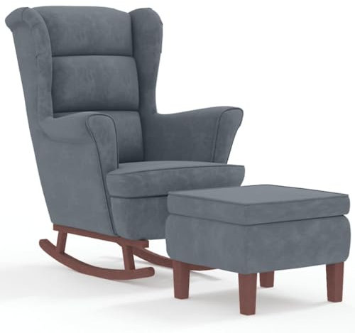 Hommdiy Schaukelstuhl mit Hocker,Wohnzimmer Sessel mit Hocker,Outdoor Samt Schaukelstuhl, Dunkelgrau Mit Fußablage