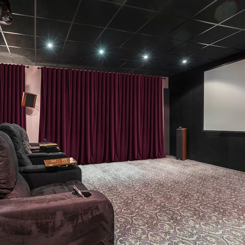 Home Theater Curtains 100% Blackout Velvet Drapes Light Blocking Sound Dampening Panels for Home Moive Room Concert Stage Hall Backdrops, Back Tab Loop Pocket Red Curtains, 120W x 96L, 1 Panel