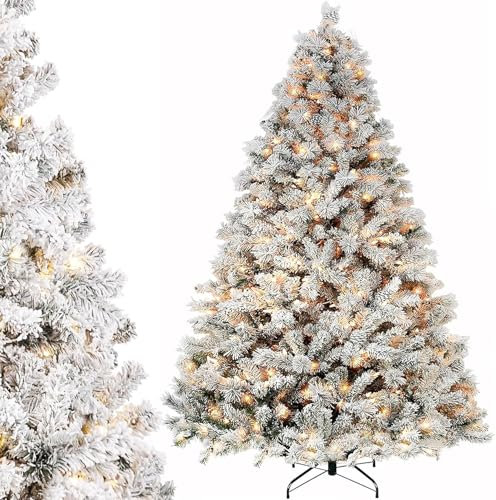 Soontrans Weihnachtsbaum mit Beleuchtung Niwa, Geschmückte Beflockungoptik, 2 in 1 Künstlicher Weihnachtsbaum mit Lichterketter 200 Warmweißes Licht - 8 Leuchtmodi & 400 PE+PVC Zweigen (H: 150 cm)
