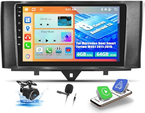 OiLiehu 4+64G 8 Core Android 13 2 DIN CarPlay Android Auto Autoradio para Mercedes Benz Smart Fortwo 2011-2015 Pantalla Radio Coche 9 Pulgadas Bluetooth GPS FM RDS WiFi SWC DSP/EQ
