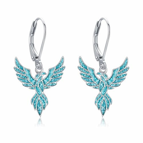 DAYLINLOVE Phoenix Earring 925 Sterling Silver Turquoise Phoenix Dangle Drop Earring Animal Jewellery Gifts for Women
