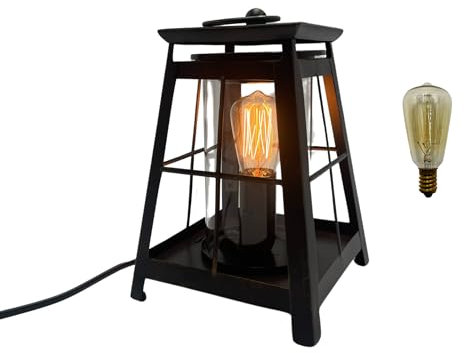 Lantern Edison Electric Oil Wax Melt Burner Lamp UK | Modern Wire Design, Glass Finish, with Cello Wax Medallions | Blend Unique Home Fragrances