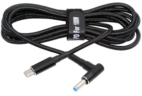 Cable de carga USB-C de 100 W y 20 V de entrada a CC de 4,5 x 3,0 mm con PD y salida de 65 W, compatible con QC PD tipo C compatible con portátiles HP