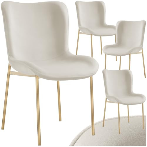 tectake® 4er Set Stuhl, Samtstoff Esszimmerstühle, Polsterstuhl Sessel für Küche, Wohnzimmer, Esstisch, Schminktisch, als Cocktailsessel, Dining Chair, Möbel für Esszimmer - Samt beige/Gold