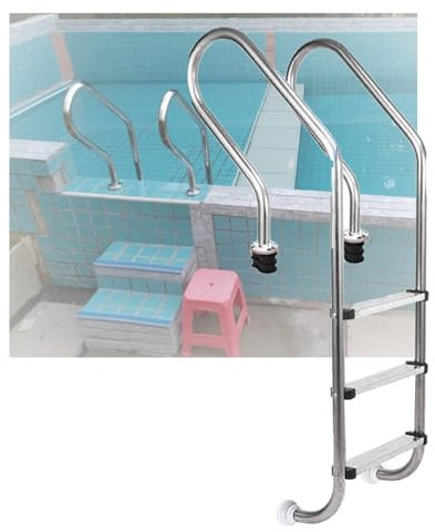 Swimming Pool Step,2/3 Steps Swimming Pool Ladder with Curved Handrail, Heavy Duty Stainless Steel Step for Water Park Fish Pond(Pre-buried,3-Steps1.2mm)