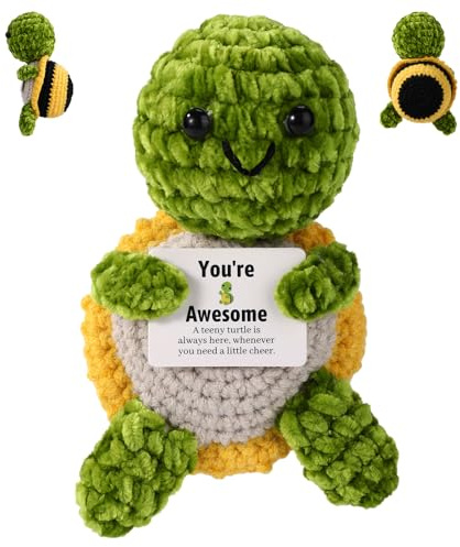 TOYMIS Positive Schildkröte, Häkelarbeit Schildkrötenbiene Emotionale Unterstützung Gestrickte Puppe Inspirierend Geburtstag Abschlussgeschenke für Frauen Männer Freunde Süß Schreibtischdekoration