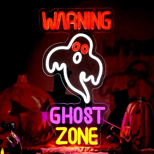 FITNATE Halloween Leuchtschild Geister, Gespenst Leuchtreklame für Wanddekoration, 43cm*33cm Neon LED Schild, Dimmbar Neonschild Leuchtschild, Geeignet Für Raumdekoration Halloween