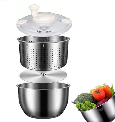 Centrifuga per insalata, in acciaio inox, 6 l, per frutta, pasta e altro ancora, lavabile in lavastoviglie, ideale per centrifuga