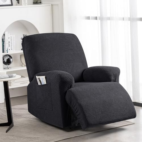 KinCam Stretch sesselschoner mit armlehne, ohrensessel überzu, sesselschoner für relaxsessel und Fernsehsessel, weich waschbar Sofa bezug für Kinder, Hund und Haustieres (1-Sitzer, Schwarz)
