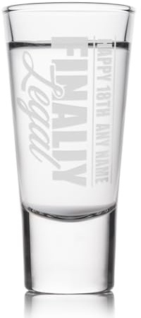 Sticky Art UK Personalised Birthday Shot Glass | Finally Legal Engraved Shot Glass | Custom 18th Birthday Gift | Milestone Gift for Him or Her