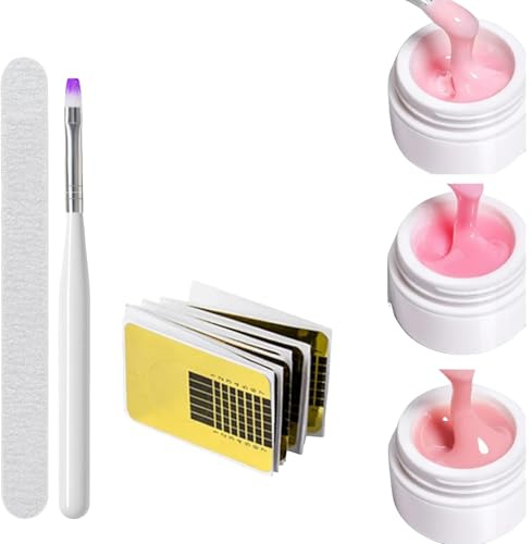Fester Nagelkleber Nail Glue Gel für Nagelspitzen Langanhaltender Verlängerungsklebstoff für klare und klare Press-On-Nägel, Benötigt U V Licht gehärtet (3, Glitzer + Pink + Nude)
